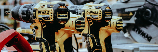 DeWalt Power Tools lined up on a work bench